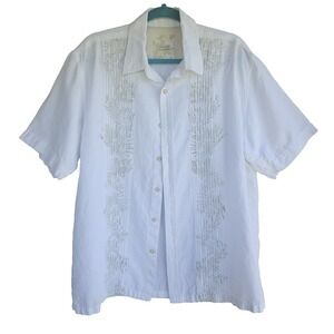 Tasso Elba Island Men's Shirt Linen & Cotton White Button Up Sz L Tropical